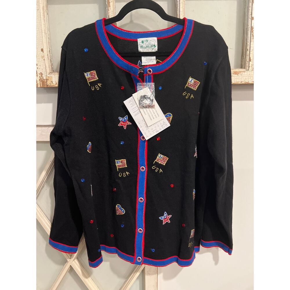 NWT The Quacker Factory size large patriotic cardigan sweater America flag